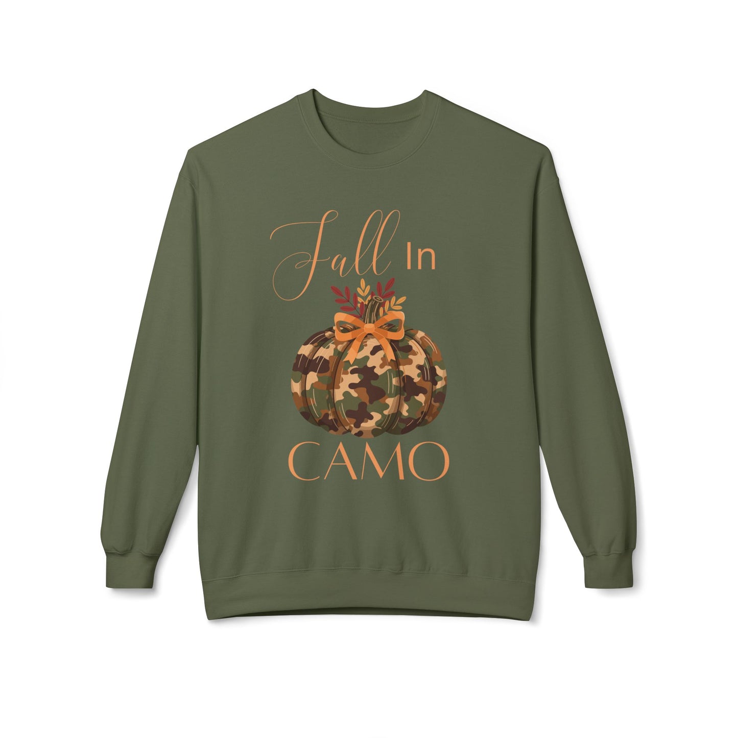 Camo Pumpkin Fleece Sweatshirt, Cozy Fall Apparel, Unisex Crewneck, Perfect for Autumn, Thanksgiving Gift, Seasonal Style