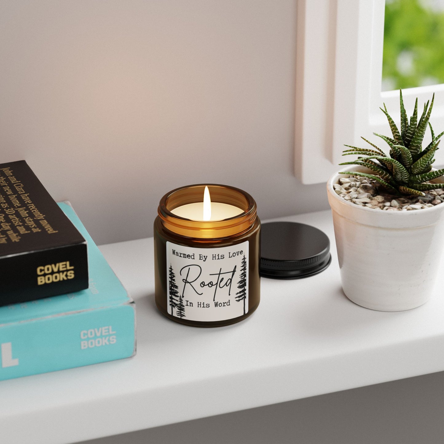 Rooted In His Word Scented Soy Candle (Multi-Size, Amber Jar)